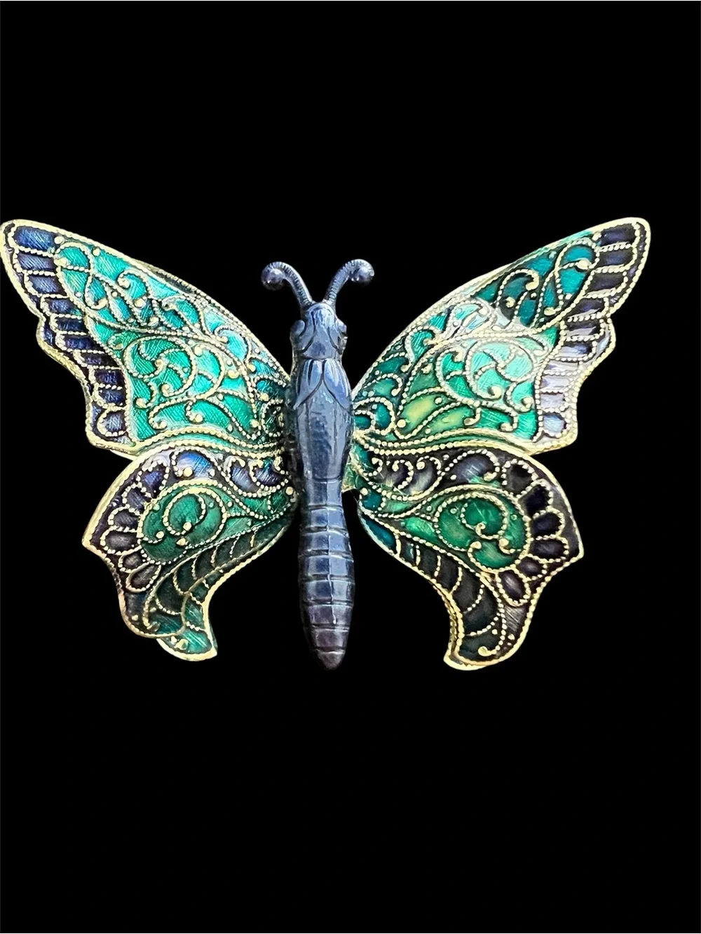 West Germany Vintage Double Wing Enamel Butterfly Brooch Pin